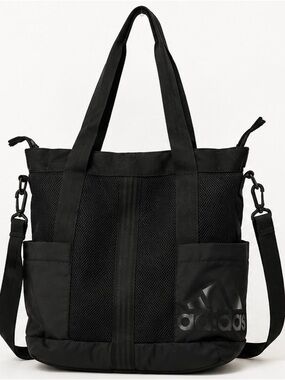adidas Convertible Tote Crossbody Gym Travel Bag Black Mesh Zip Utility Tote